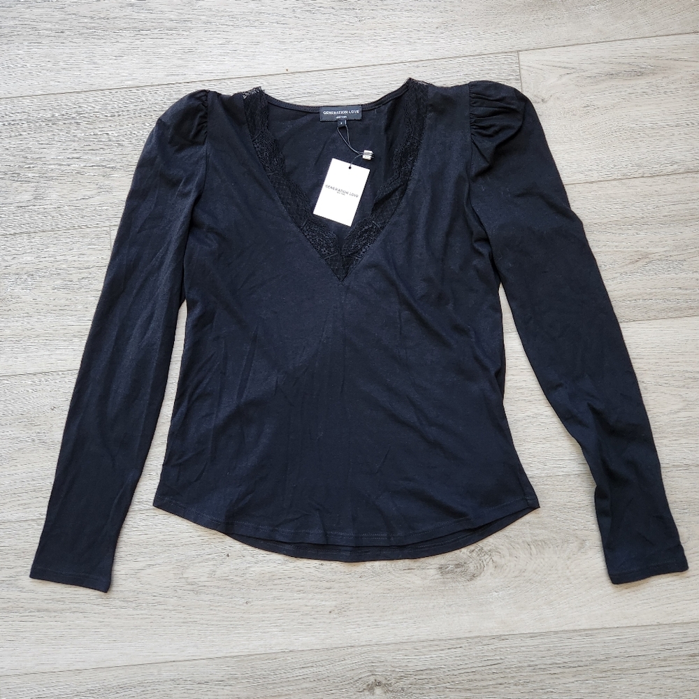 Generation Love Ophelia Black Lace Top Long Sleeves Womens Small Nwt